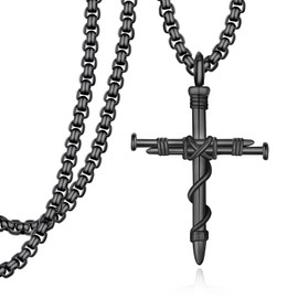 Cross Necklace for Men 925 Sterling Silver Nail Cross Necklace Jesus Pendant Christian Gifts for Men Women (Black), No, Sterling Silver, No Gemstone