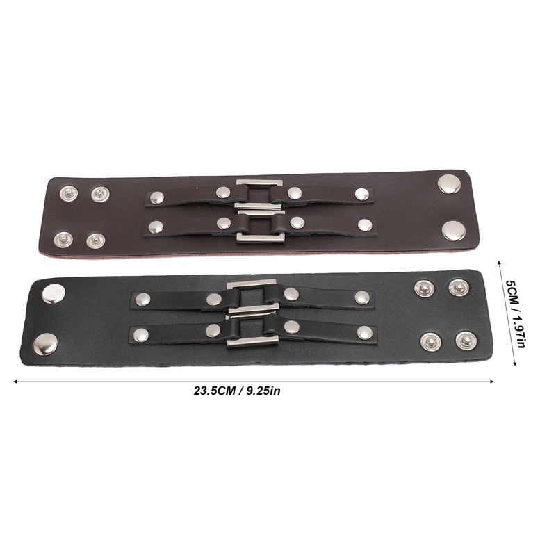 2pcs Wide PU Leather Bracelet Wrist Cuffs Punk Cuff Bracelet