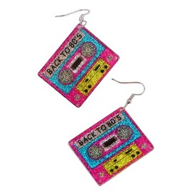 80s Neon Earrings for Women Colorful Cassette Tape Acrylic Drop Earrings Retro Glitter Radio Dangle Earrings for 80's Outfit Party Accessories﻿-Style 7