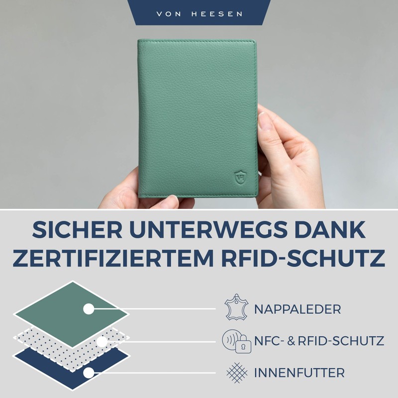 VON HEESEN Passport Holder Leather with RFID Protection for Men