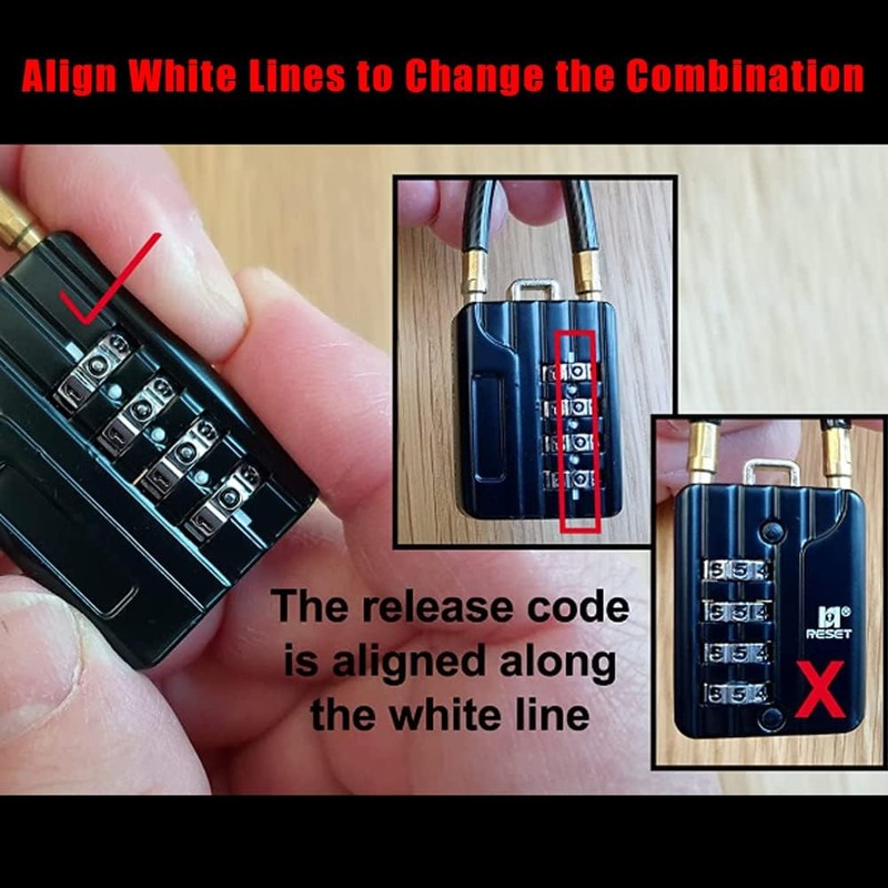 RESET-200 4 Digit Combination Padlock with 30 cm Steel Cable,High