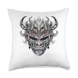 Scary Samuray Mask Japanese Anime Warrior Throw Pillow