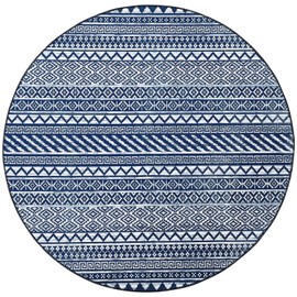 COZYLOOM 4ft Round Boho Area Rug, Vintage Moroccan Geometric, Black White, Machine Washable, Non-Slip, Low Pile