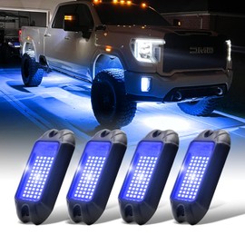 Nicoko 4Pods Pure Blue LED Rock Lights 7200 lumens high Power Rock Lights Neon Underglow Light for Car Trucks ATV UTV SUV Boat Underbody Glow Trail Rig Lights IP68 Waterproof