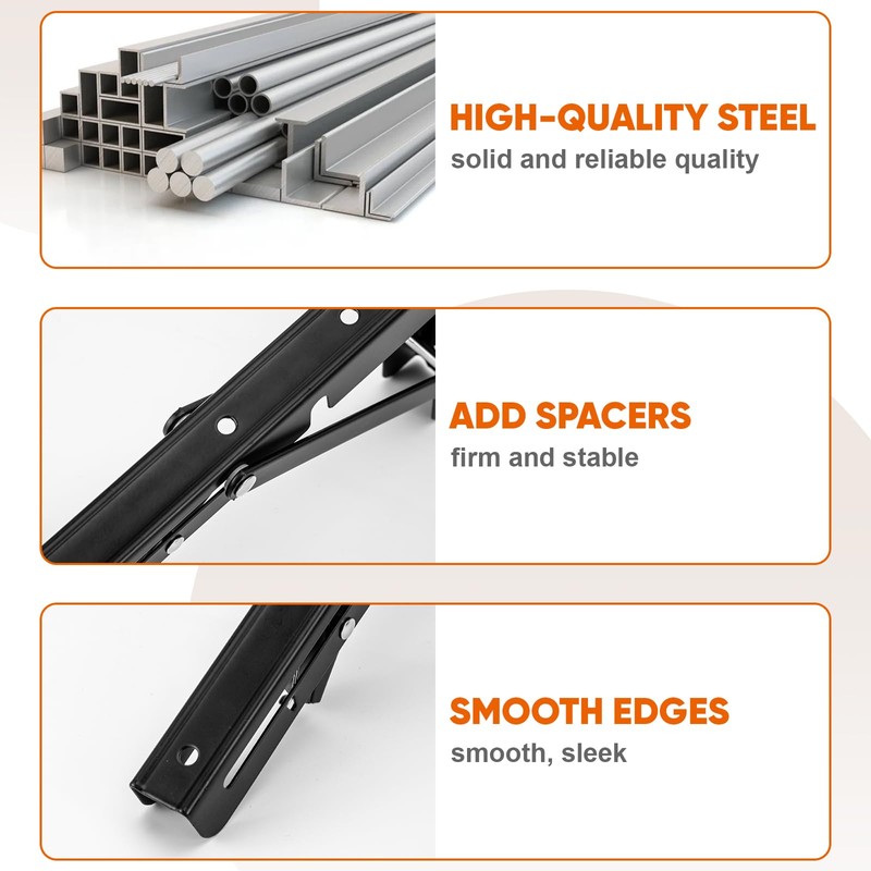 NIGOOLATA Folding Shelf Brackets Heavy Duty Metal Foldable Black 12