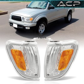 Awesomecarparts For 2001-2004 Toyota Tacoma Chrome Amber Corner Light Signal Parking Lamps LH+RH