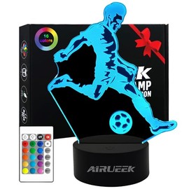 AIRUEEK Football Gifts Boys Night Light Children, Football Gifts for Boys, 3D Optical Illusion Lamp, 16 Colours, Christmas Birthday Gifts for Sports Football Fans