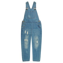 CHUMHEY little Big Boys Girls Pockets Overalls, Big bib ripped jean Jumpsuits,Spring Cotton Denim Suspender Trousers,LightBlue,7 Years