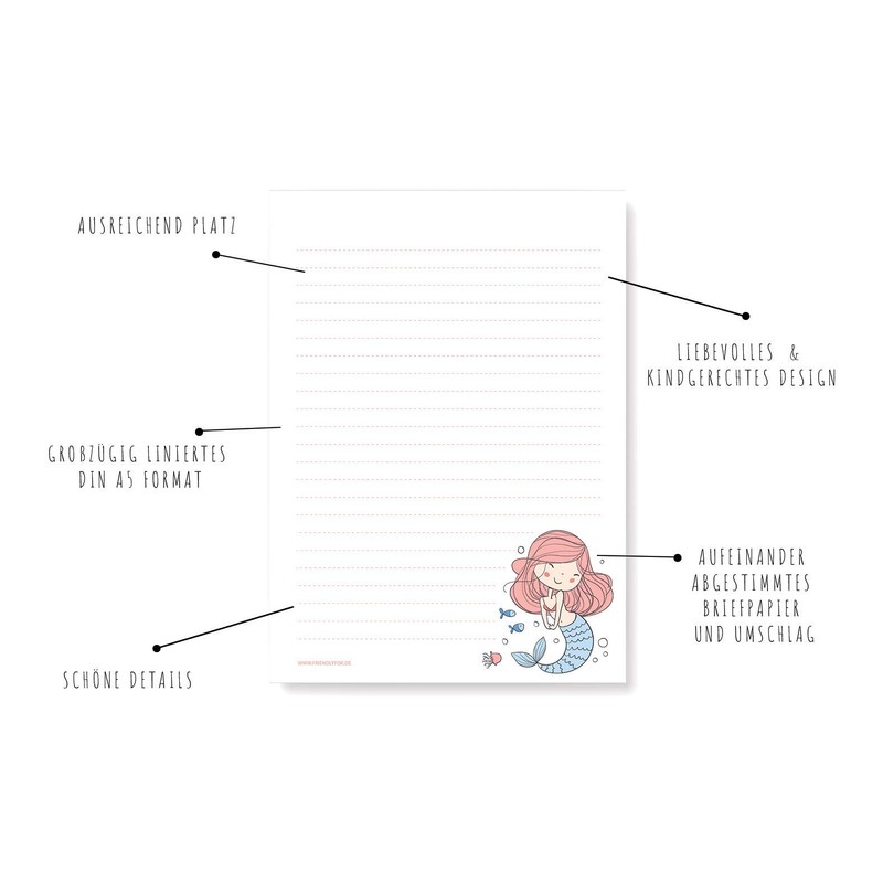 Friendly Fox Children's Mermaid Writing Paper, 1 x DIN A5
