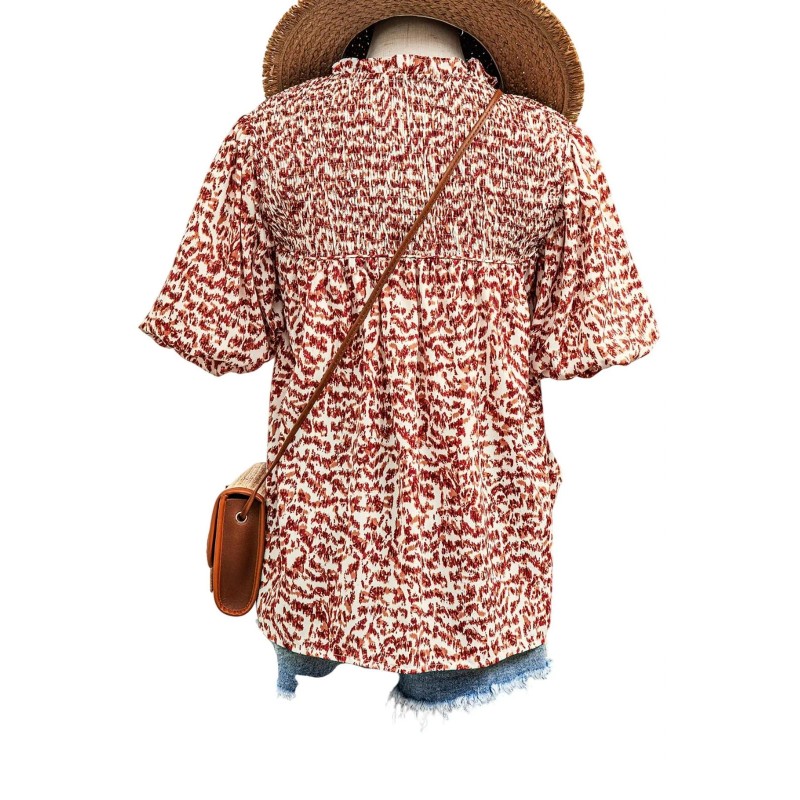 Fashionworks Tie Split Neck Puff Sleeve Blouse Size M