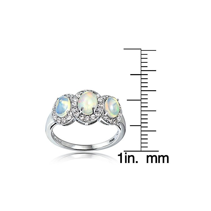 Sterling Silver Ethiopian Opal & White Topaz 3-Stone Ring