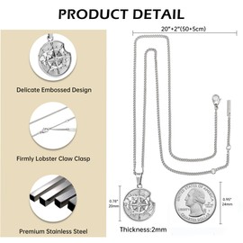 murtoo Necklace for Men, Stainless Steel Mens Necklace with Compass, Apple Shield Coin Pendant Necklace, Gift Idea for Men Women, 2" Adjustable Curb Chain (Silver-apple, Inches, 20.00)