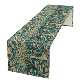 ICMOLYYENLO William Morris Table Runner Vintage Floral Greenery Print Table Runner for Home Kitchen Table Decoration 13x36 Inch