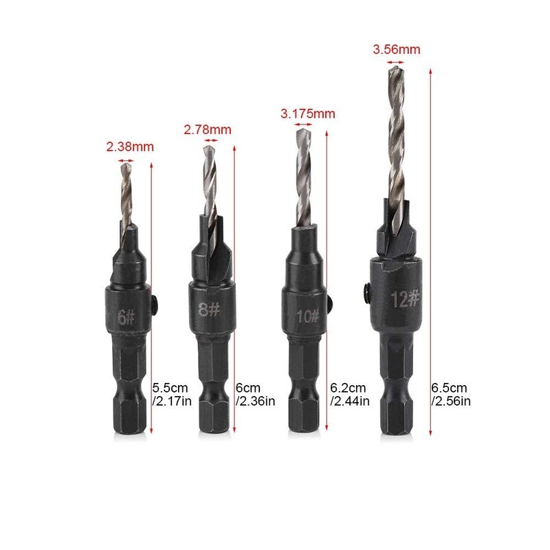 LUMBER JACK Countersink Drill Bit, 4 Pieces Hex Shank HSS
