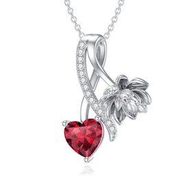 MISTBEE Birth Flower Necklace for Women Sterling Silver July Birth Flower Necklace with Birthstone Lotus Pendant Necklace Jewelry for Christmas Birthday