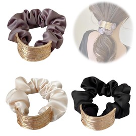 Hair Accessories, Silk Hair Rubber Set, 3 Piece Set, Purple, Black, White, Metal Plate, Thick, Stylish, Assisted Scrunchie, Women's, Popular, Adults, Elegant, Voluminous, Wedding, Party, Present