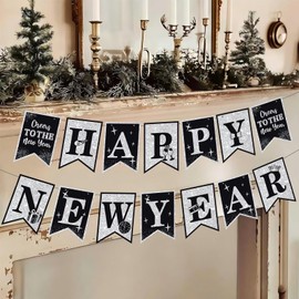 Happy New Year Decorations Hello 2026 Black Silver New Year’s Eve Banner Pre-Strung 2026 NYE Party Backdrop Supplies for Home Office School Public Business Places