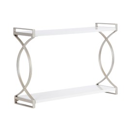 Kate and Laurel Arietta Modern Glam 2-Tier Wood and Metal Shelf, 24 x 7 x 16, White and Silver, Contemporary Decorative Wall Shelves for Over-The-Toilet Storage and Display