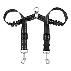 Dual Dog Leash 360 Swivel Rotation Bungee Stretch Reflective for Medium Large