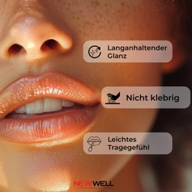 Newwell Lip Gloss Lipstick 24 Hours Hold, Long Lasting Shine, Moisturising, Vegan – Colour: Brown – 04