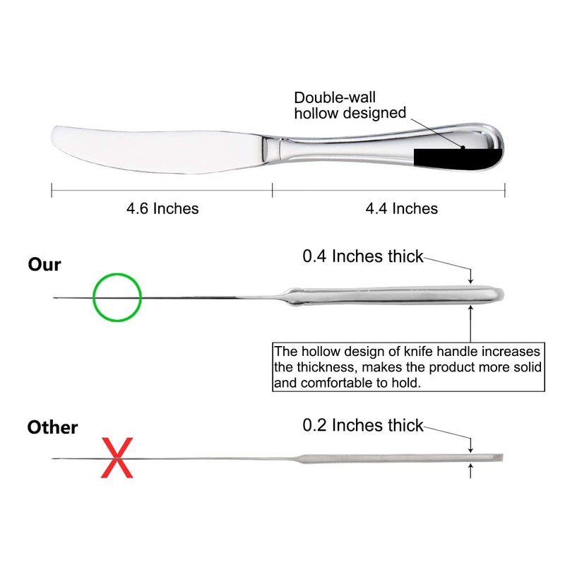 faderic Dinner Knives 12pcs Set with Hollow Handle Table Knife