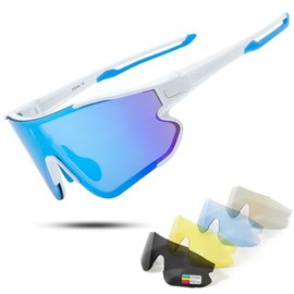 Startop TR90 Frame Road Bike Sunglasses, Sports Sunglasses, 3/5 Lens Replacement, Polarized, UV400, Fully Blocked, Baseball, Running, Fishing, Driving, Unisex, Ultra Lightweight, A,5 lens, white