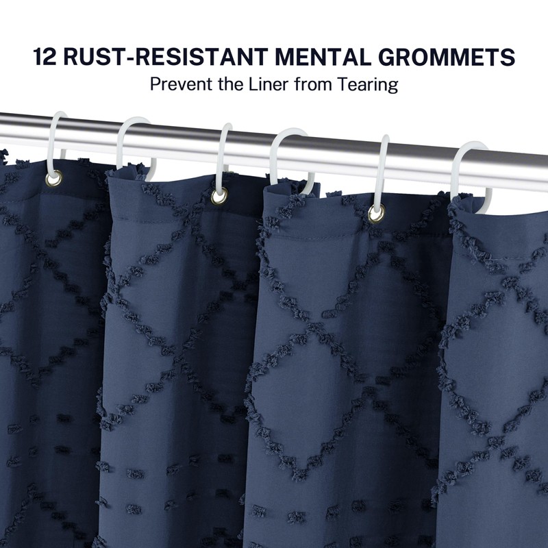 Siiluminisoy Extra Long Boho Farmhouse Shower Curtain Woven Fabric Navy