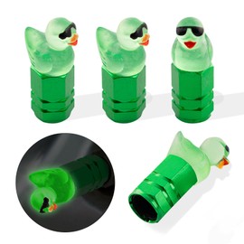 Rislobx 4Pcs Duck Tire Valve Caps, Funny Sunglasses Duck Valve Stem Caps Covers for Wheels, Decorative Cute Tire Valve Caps for Car Accessories (Hexagon Duck Green)