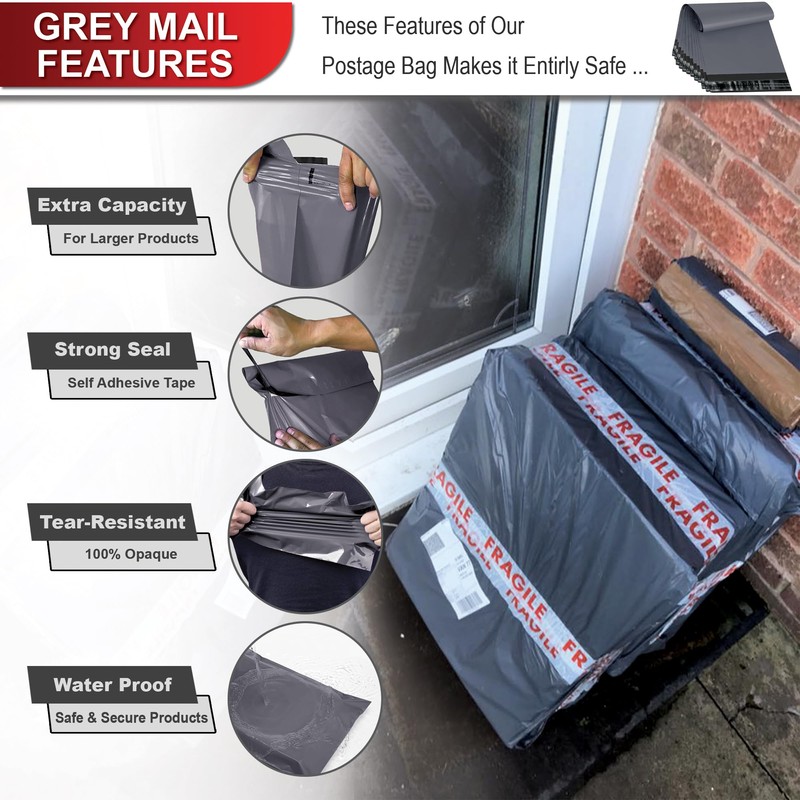 JeeJaan® 5 Pcs of Large Grey Postage Bags 24"x 36"