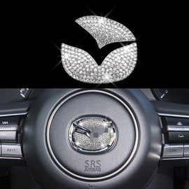 FERVORRAY Bling Steering Wheel Logo Cap Decals Decorative Diamond Emblem Stickers Car Interior Accessories (Fits Mazda)
