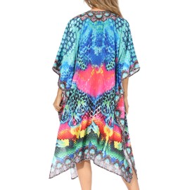 Sakkas P2 - Kristy Long Tall Lightweight Caftan Dress/Cover Up with V-Neck Jewels - 17125-BluePink - OS
