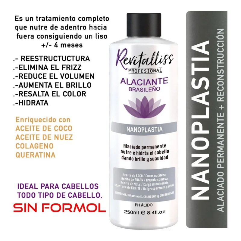 Keratina Alaciante Permanente Sin Formol Nanoplastia Kit