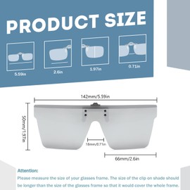 Long Keeper Sunglasses Attachment Glasses Polarised Sunglasses Clip for Men Women Sunglasses Attachment Large Square Sunglasses for Glasses 66 mm, Silver mirrored