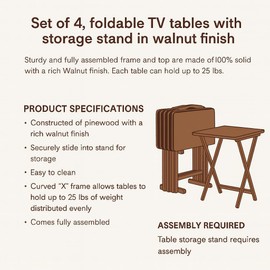 Ergode Folding TV Tray Set of 5 - Durable Small Folding Tables, X-Frame Design, Convenient Snack Tray Tables, Easy Assembly, Ideal for Living Room & Dining (Espresso)