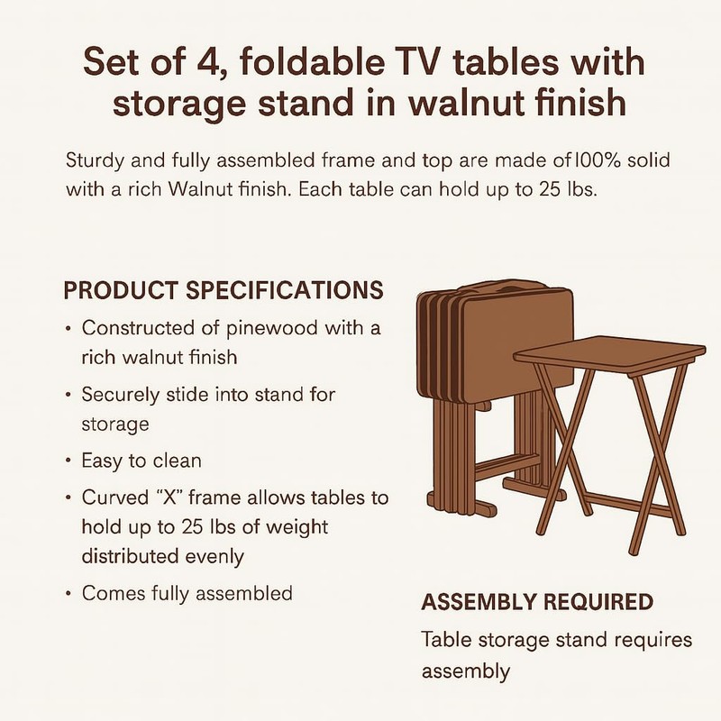 Ergode Folding TV Tray Set of 5 - Durable Small