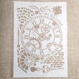TIAMECH A4 Reusable Clock Stencil for Painting - Mechanical Clock & Vintage Time Wall Brick Layering Template, DIY Wall Art, Wood Furniture, Scrapbook & Crafts (8.3x11.7inch)