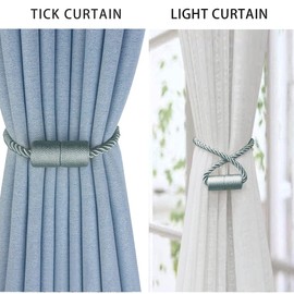 XDerlin Paquete de 2 alzapaños magnéticos fuertes para cortinas decorativas para exteriores, modernos alzapaños hechos a mano, alzapaños decorativos para cortinas, color gris y azul