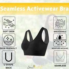 ShopMCR The Ultimate Comfort Bra – Seamless Wireless Sports Bra for Yoga, Fitness, Sleep & Post-Surgery Use (XL,1, Black)
