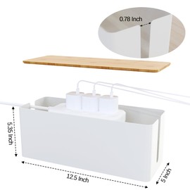 Cable Management Box,Wooden Style Large Cable Organizer Box for Office and Home,Cable Organizer Box with Proof Lock for Baby-Pets,12.5" (L) x 5" (W) 5.3" (H)（White,1Pack