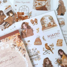 20 hojas Arpaper Scrapbook Accesorios Otoño Tema Scrapbook Stickers Set,Adecuado para Bullet Journaling,Fotoalbum,Ordenador,Scrapbooking(Late Autumn)