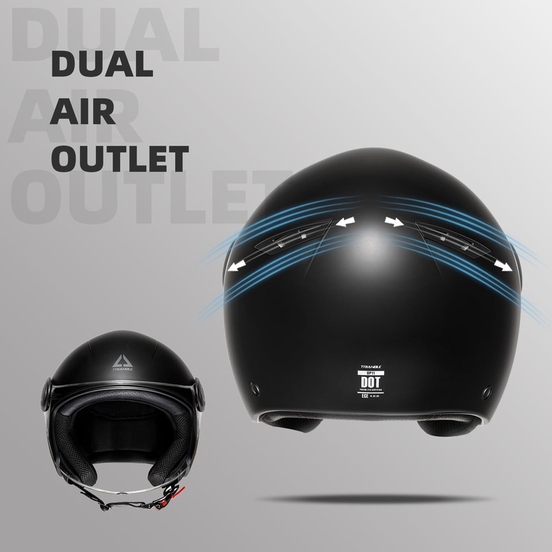 TRIANGLE Open Face Motorcycle Helmet Retro 3/4 Helmets with Clear