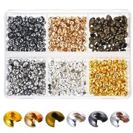 Mabor 600Pcs Crimp Bead Covers 4mm Open Half Round Crimp Bead Knot Cover Colored Small Beads for Jewelry Craft Making