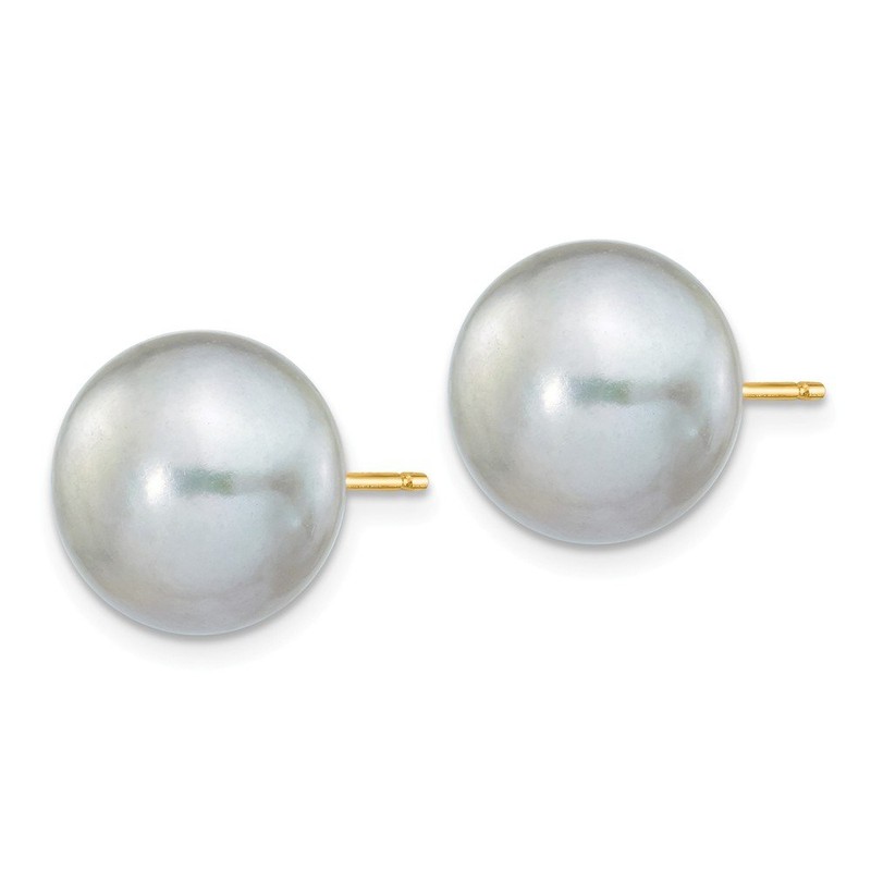 14K Yellow Gold 10-11mm Grey Button FW Cultured Pearl Stud
