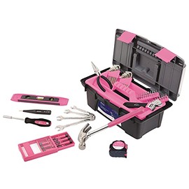 Apollo Tools 53 Piece Household Tool Set Includes Tools and Tool Box with a Selection of Most Needed Tools for Basic DIY Repairs, Maintenance and Crafts - Pink Ribbon