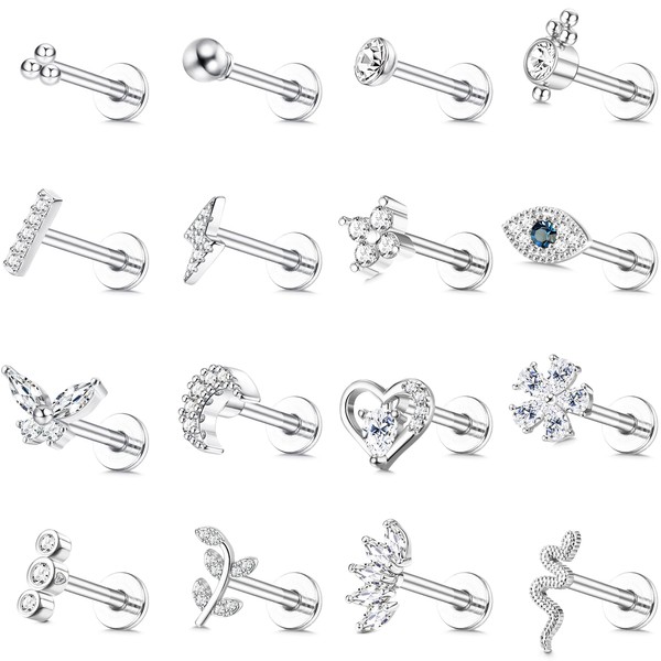 JeweBella Pack of 16 16G Helix Tragus Piercing Cartilage Earrings