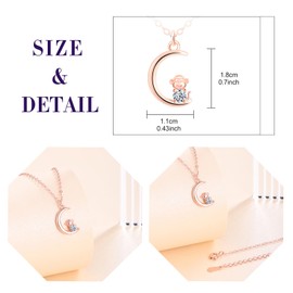 feilok Moon Necklace for Women Necklace 925 Sterling Silver Monkey Pendant Chain Women's Cubic Zirconia Rose Gold for Her Women, Cubic Zirconia