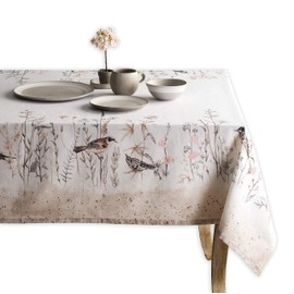 Maison d'Hermine Tablecloths, 100% Cotton, 160 cm x 220 cm, Decorative, Square Tablecloth, Washable Tablecloth for Mother's Day Gifts, Holiday Dinners, Meadow Florals - Brown - Spring/Summer