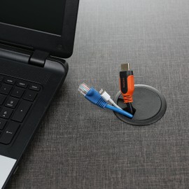 sossai® KDM2 Cable Grommet (Pack of 4) | Cable Duct / Desk Duct for Desks, Office & Worktops | Colour: Black | Diameter: 80 mm | Material: Plastic