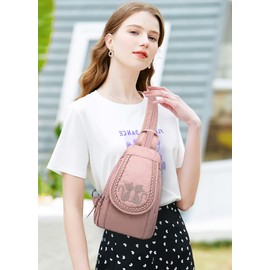 DIRRONA Women Backpacks Small Chest Bag Casual Shoulder Bags Anti Theft Women's Chest Bag Waterproof Handbag PU Leather Multifunction Work Travel Backpack Pink C