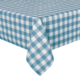 sancua Checkered Vinyl Rectangle Tablecloth, 60 x 102 Inch, 100% Waterproof Oil Proof Spill Proof PVC Table Cloth, Wipe Clean Table Cover for Dining Tables, Buffet Parties, Teal and White